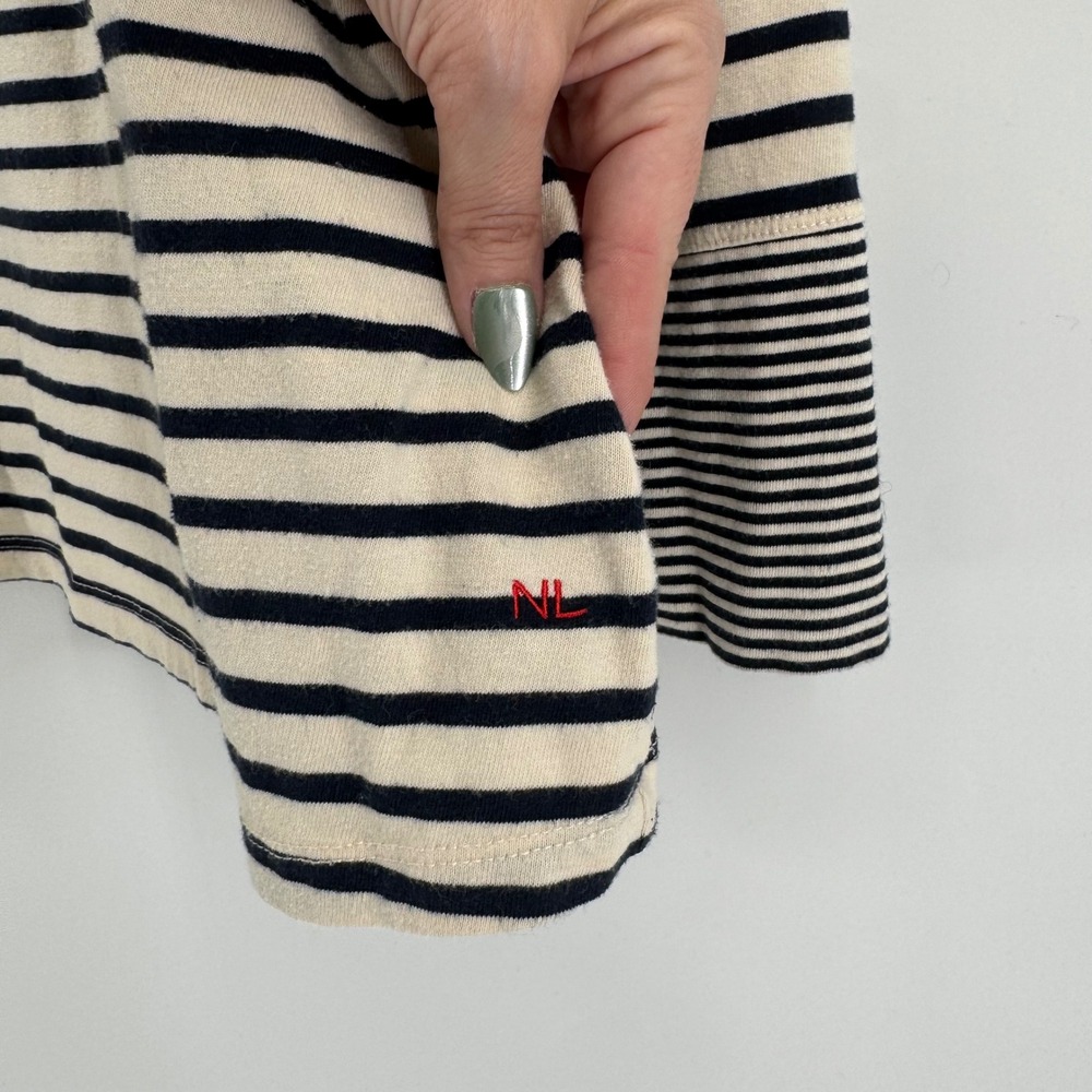 Nili Lotan Boat Neck Striped Top 2X Navy Cream Nautical Coastal Breton Preppy - Picture 10 of 10